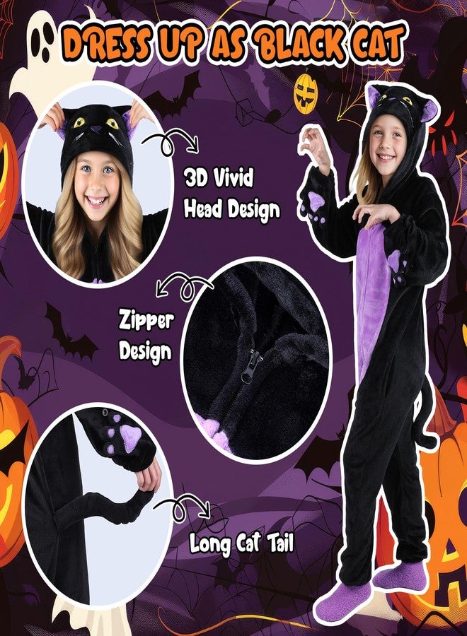 Joycover Black Cat Costume for Girls, Kids Hooded Cat Onesie with Tail, Paw, Purse Bag, Animal Noir Costume Girls Halloween Costumes for Kids Age 5-10, Gifts for Birthday Halloween Party Occasions M - Image 2